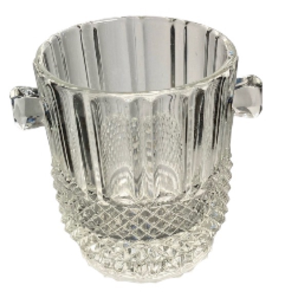 Champagne Ice Bucket Vintage Diamond Point Clear Pressed Glass Band with Handles - Picture 1 of 14